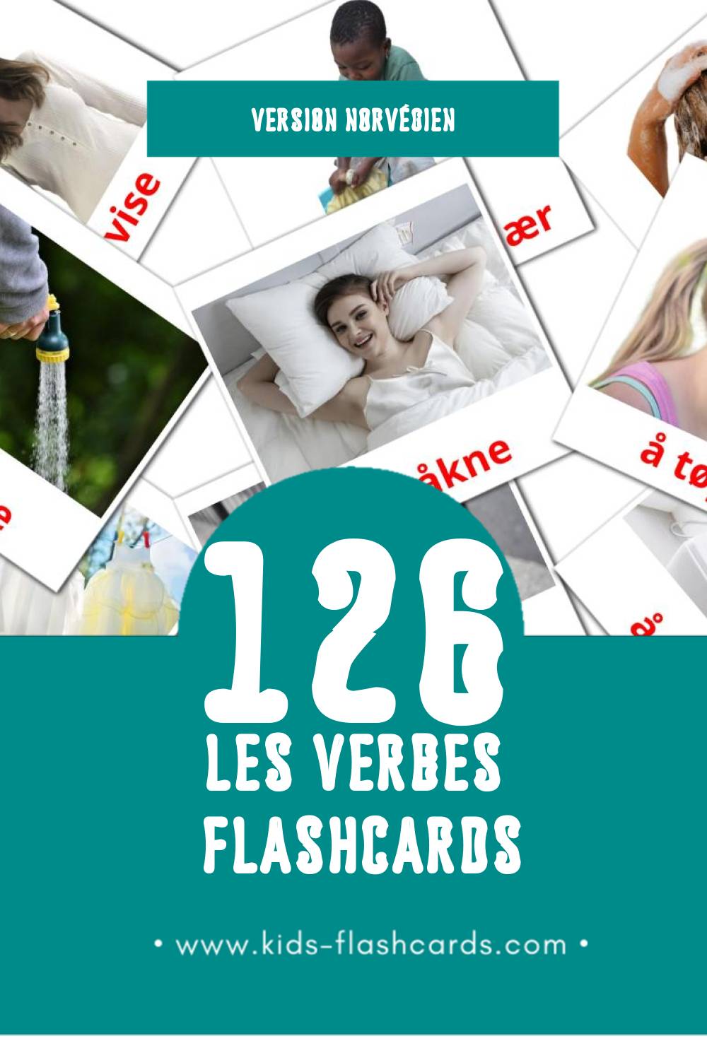 Flashcards Visual verb pour les tout-petits (132 cartes en Norvégien)