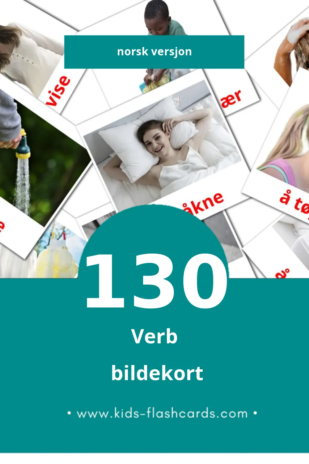 Visuelle Verb bildekort for småbarn (130 kort på Norsk)
