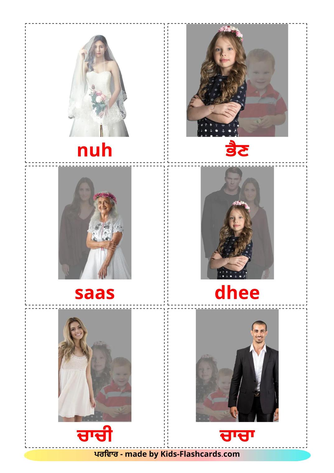Familjemedlemmar - 32 gratis utskrivbara punjabi(gurmukhi) bildkort för barn