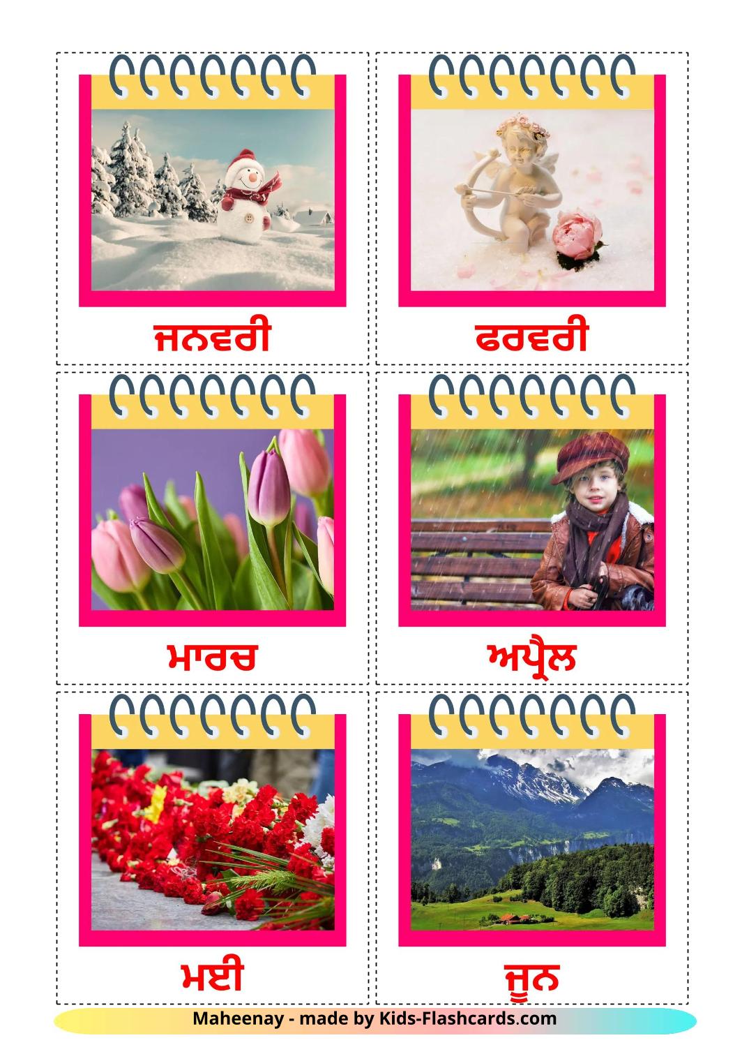 Months of the Year - 13 Free Printable punjabi(Gurmukhi) Flashcards