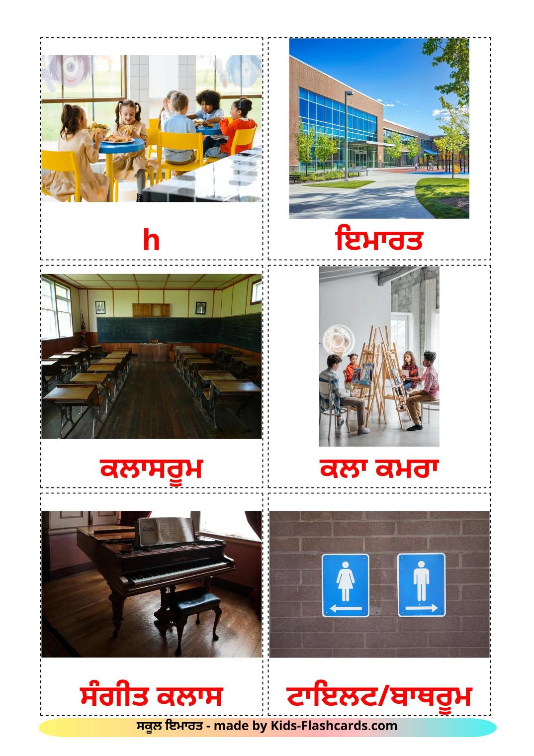 School building - 18 Free Printable punjabi(Gurmukhi) Flashcards