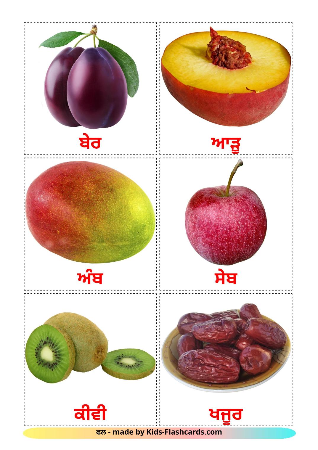 Fruits - 20 Free Printable punjabi(Gurmukhi) Flashcards 
