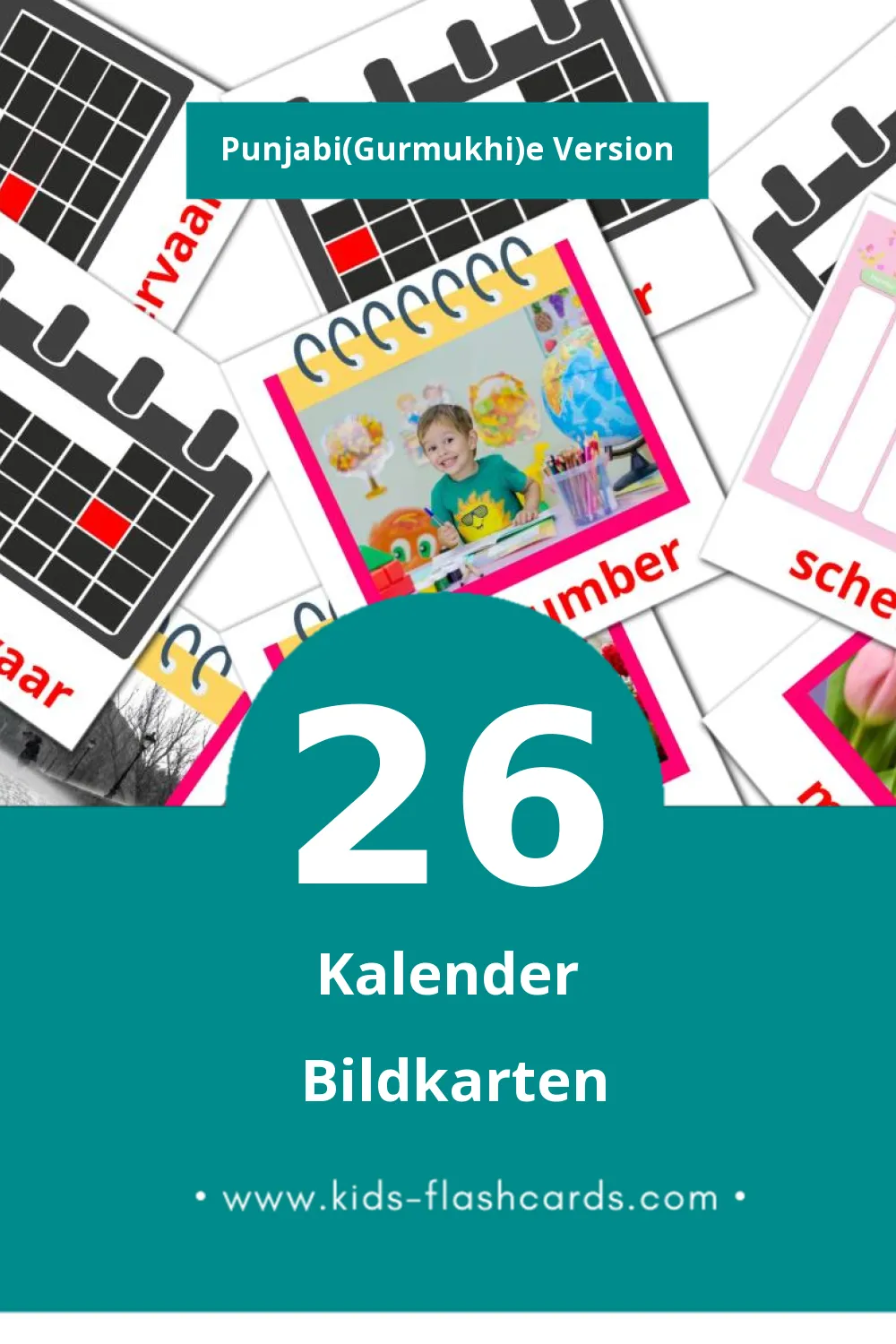 Visual Calender  Flashcards für Kleinkinder (26 Karten in Punjabi(Gurmukhi))