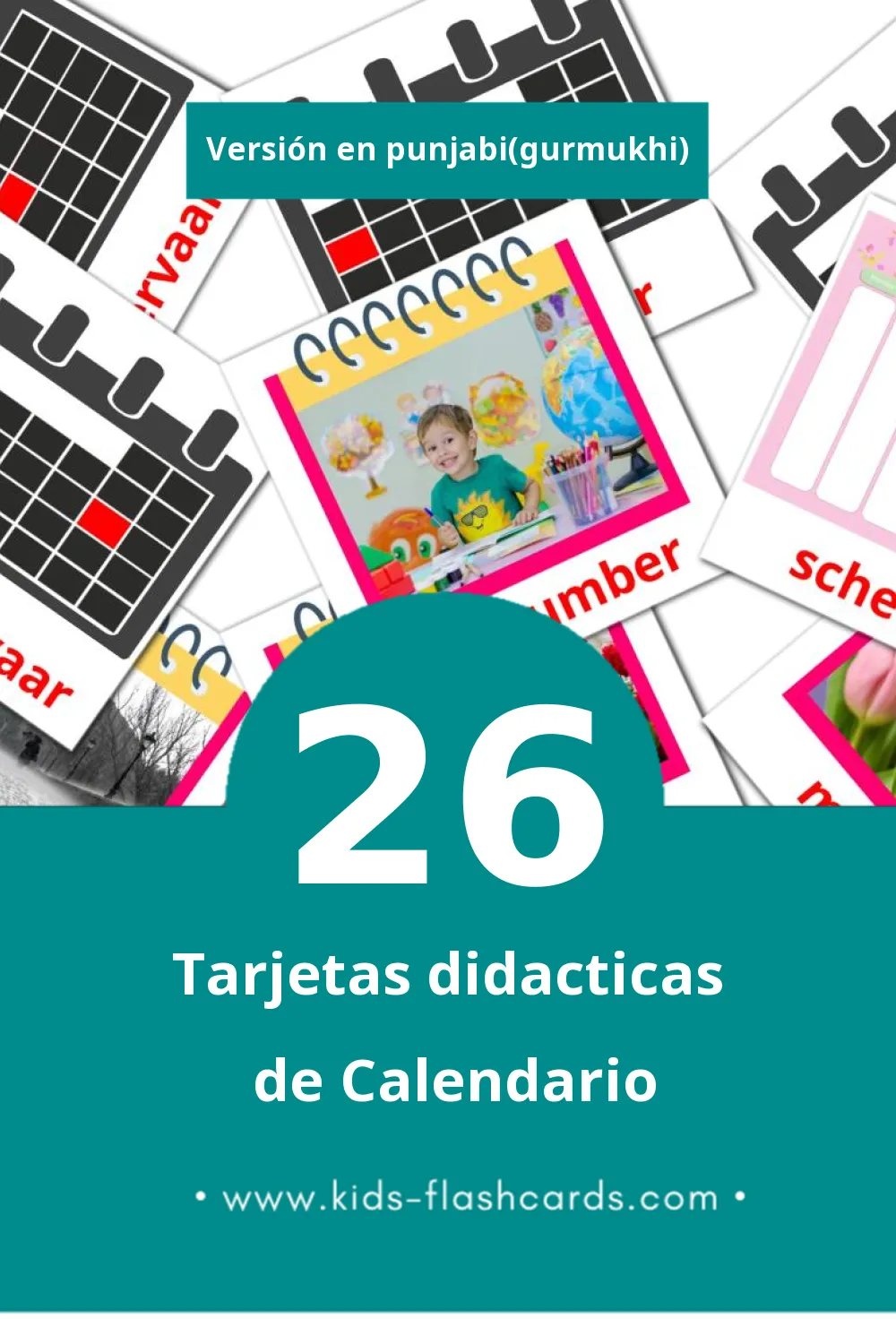 Tarjetas visuales de Calender  para niños pequeños (26 tarjetas en Punjabi(gurmukhi))