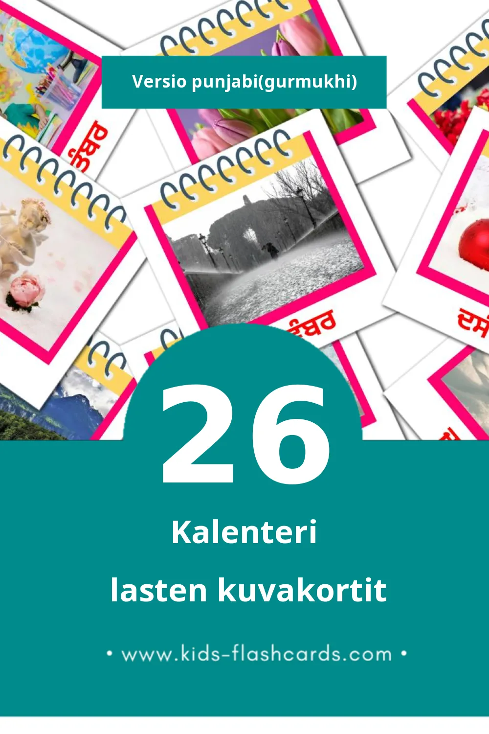 Calender  lasten kuvakortit pikkulapsille (26 korttia Punjabiksi(gurmukhi))
