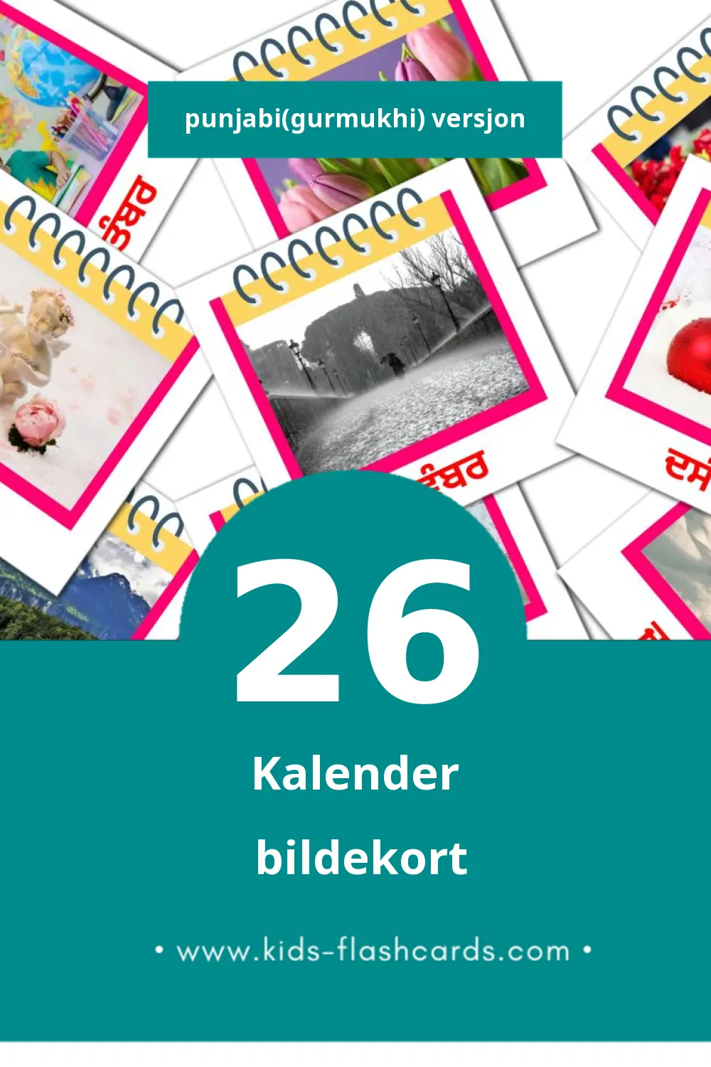 Visuelle Calender  bildekort for småbarn (26 kort på Punjabi(gurmukhi))
