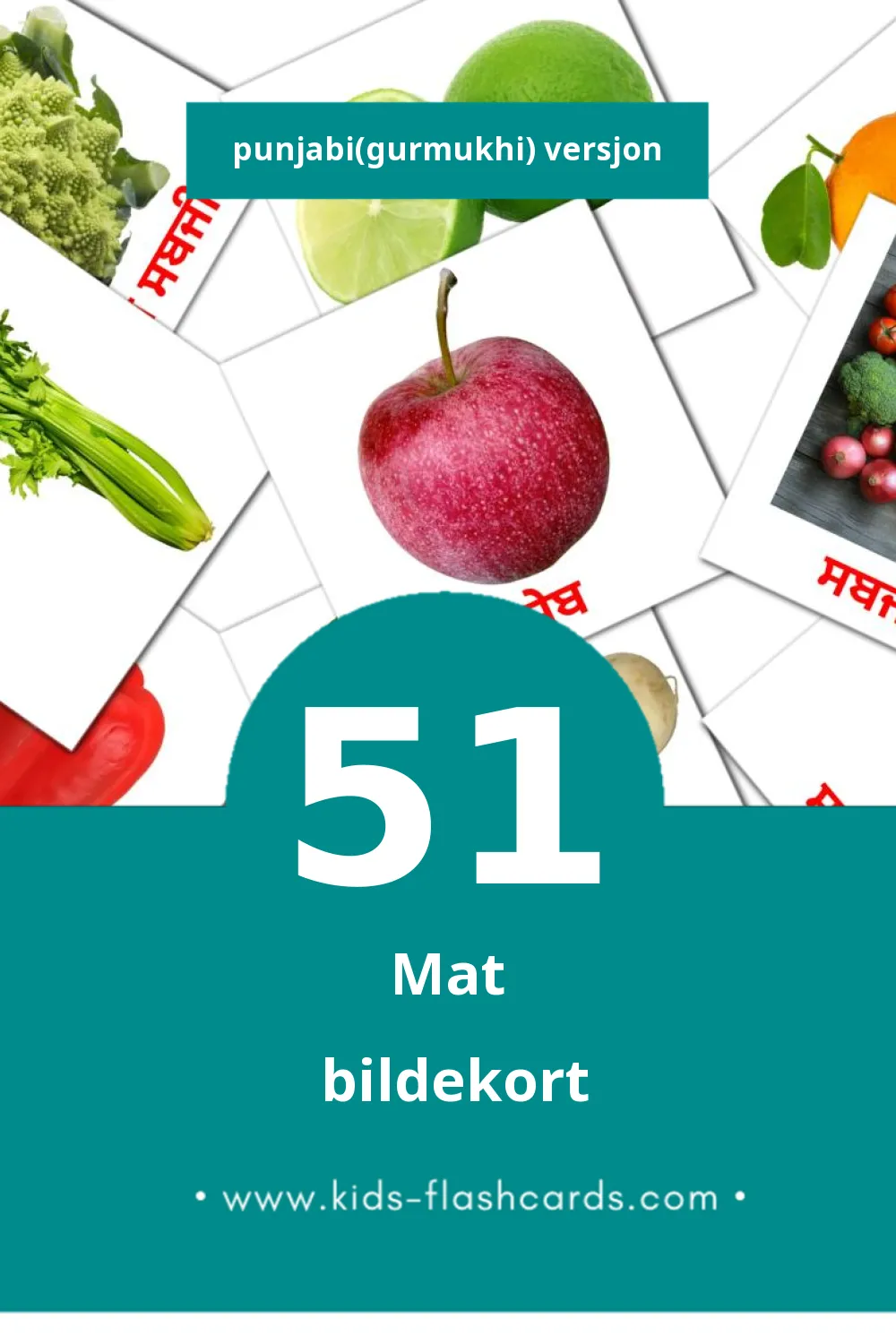Visuelle ਖਾਣਾ bildekort for småbarn (51 kort på Punjabi(gurmukhi))