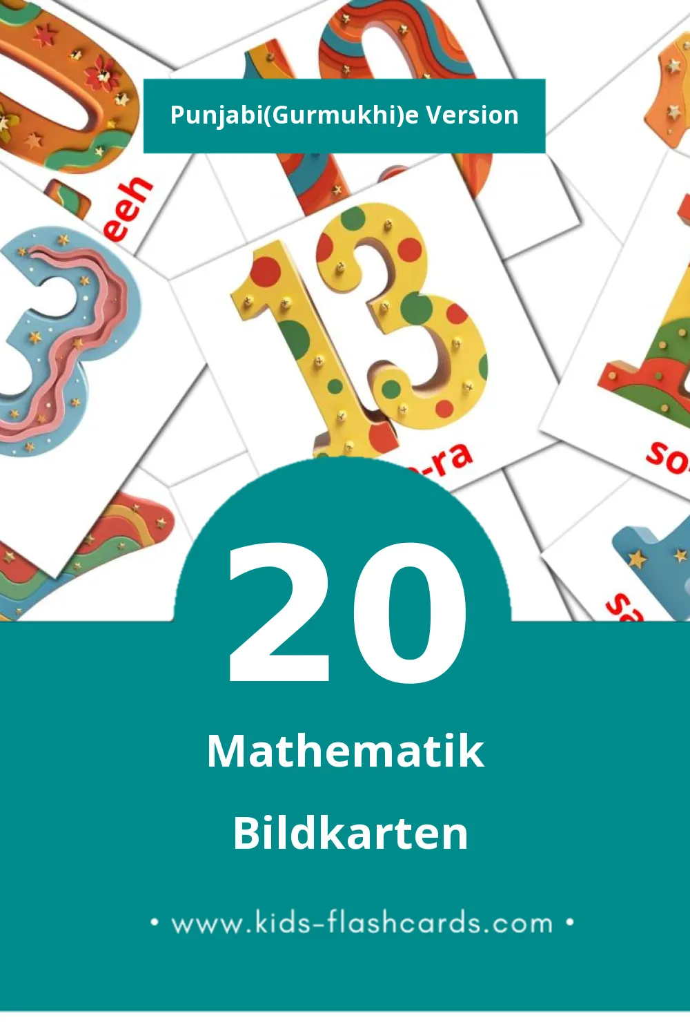 Visual Counting Flashcards für Kleinkinder (30 Karten in Punjabi(Gurmukhi))