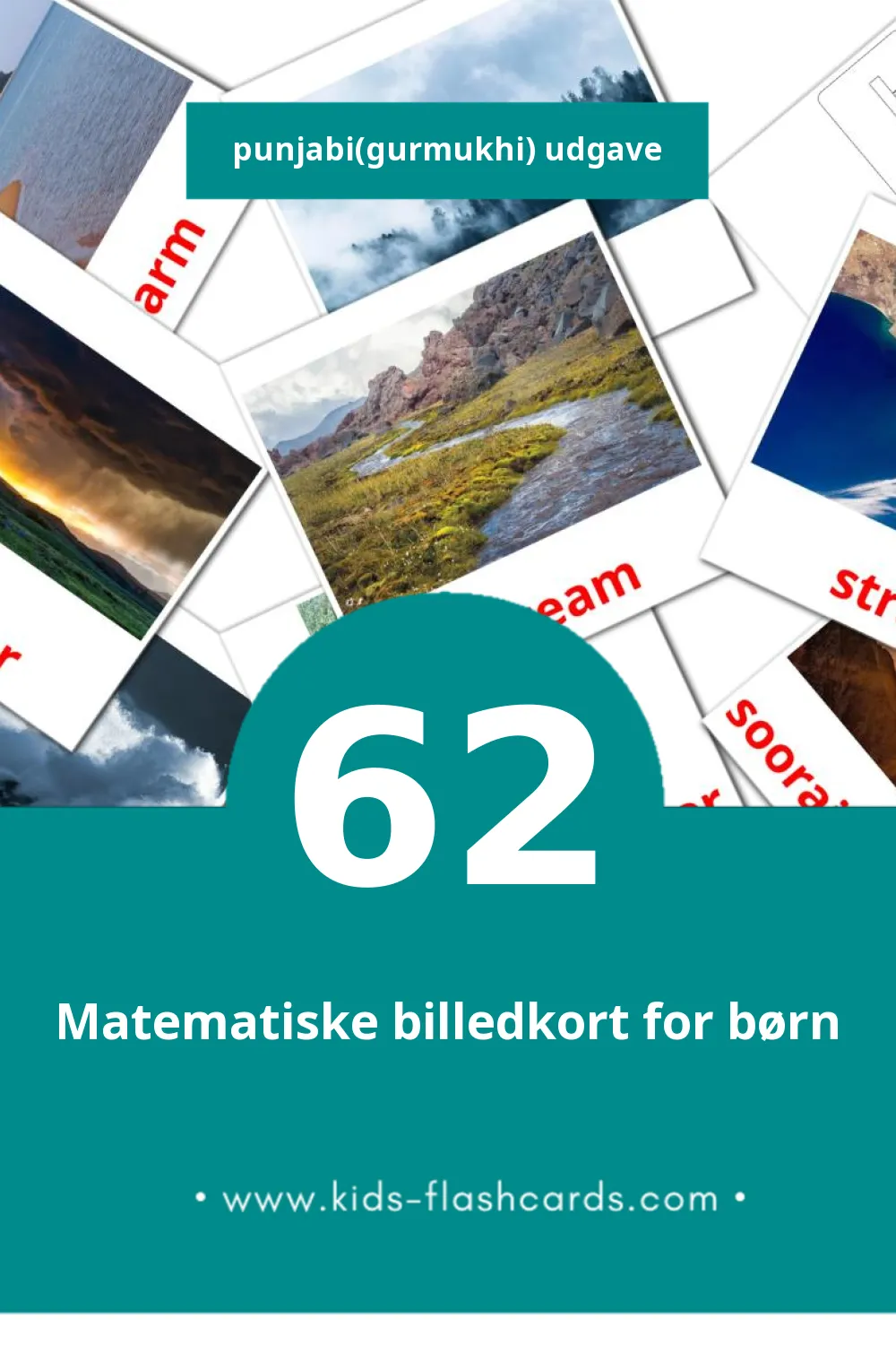 Visuelle billedkort for børn om Nature til småbørn (62 kort på Punjabi(gurmukhi))