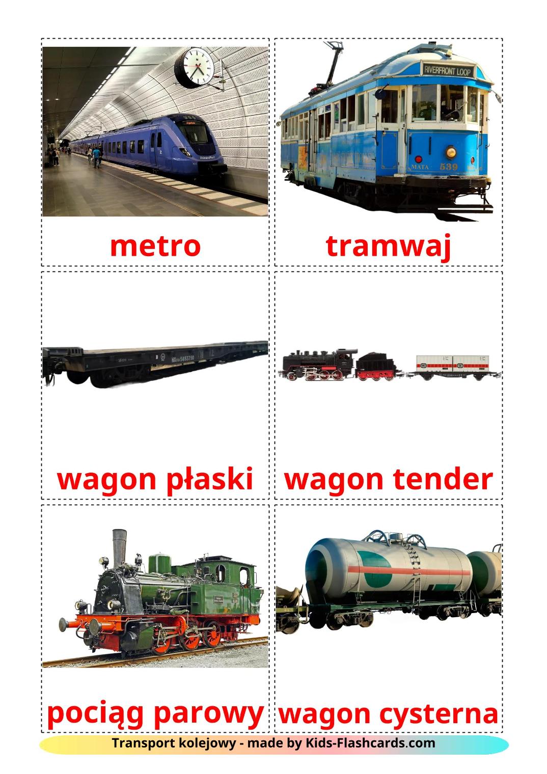 Véhicules Ferroviaire - 19 Flashcards polonais imprimables gratuitement