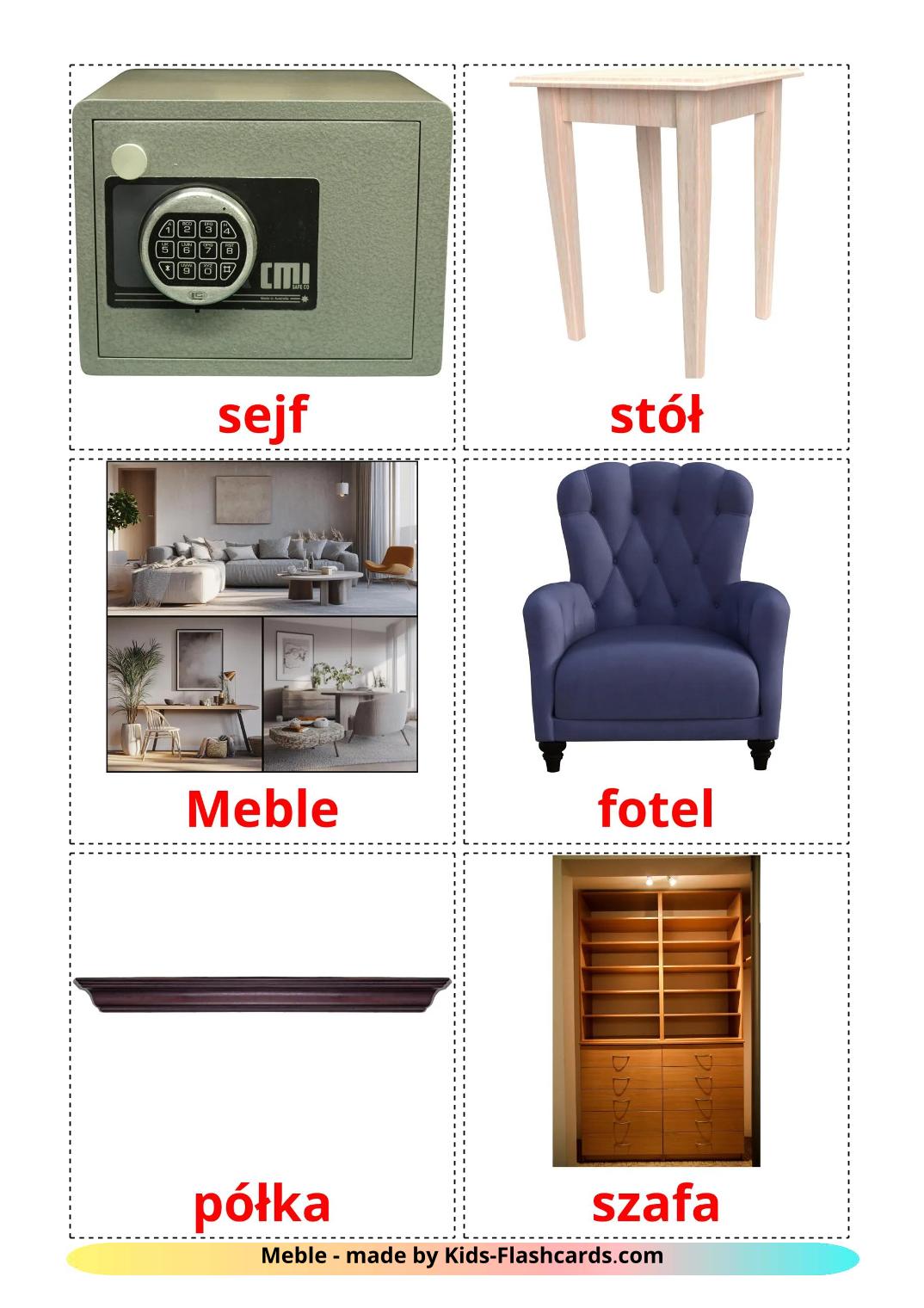 Furniture - 26 Free Printable polish Flashcards 