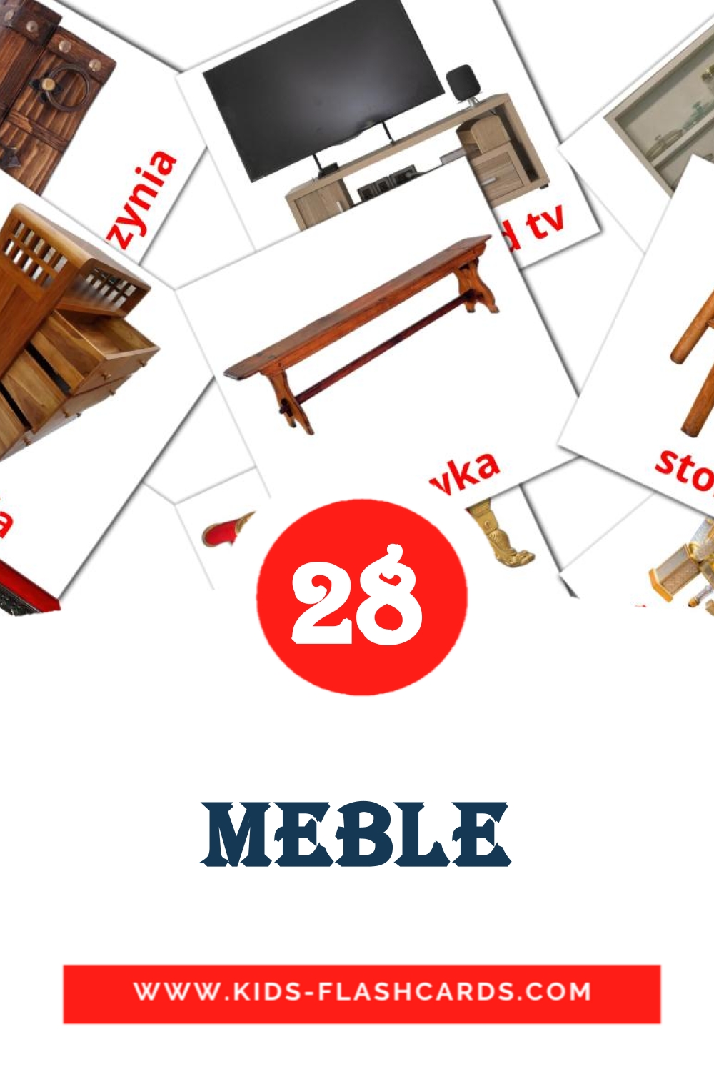 28 cartes illustrées de Meble pour la maternelle en polonais