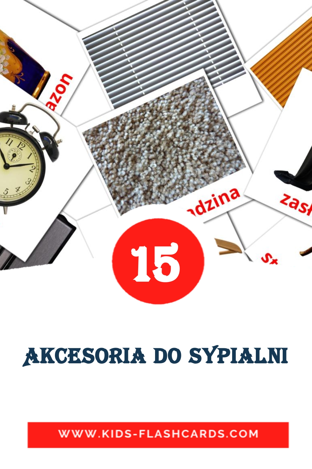 15 tarjetas didacticas de Akcesoria do Sypialni para el jardín de infancia en polaco