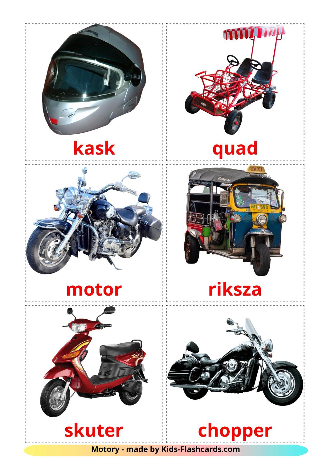 Motociclette - 12 flashcards polacco stampabili gratuitamente