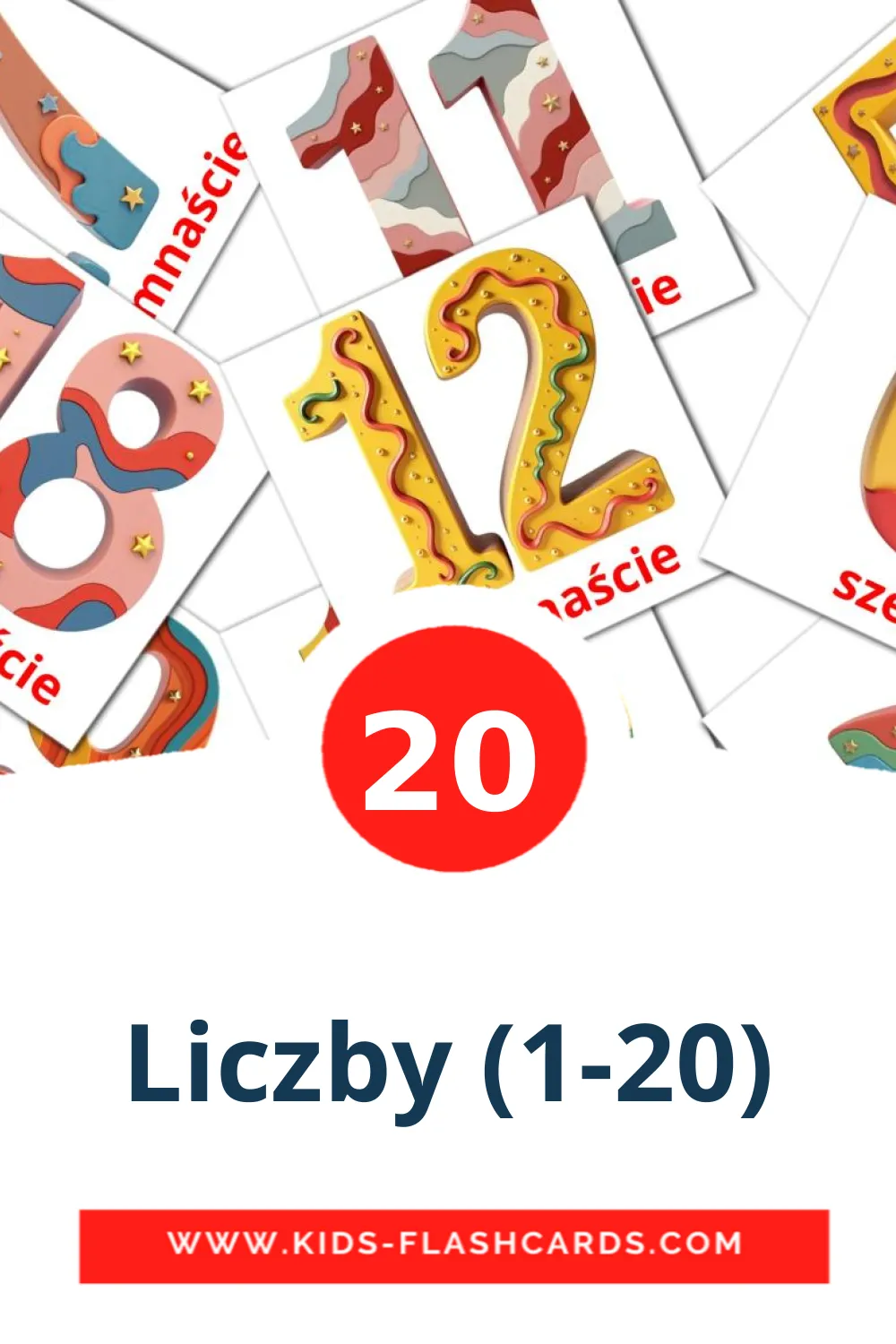 20 Liczby (1-20) fotokaarten voor kleuters in het polish