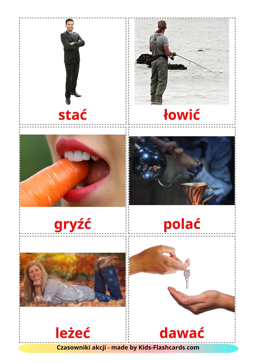 Action verbs - 52 Free Printable polish Flashcards 