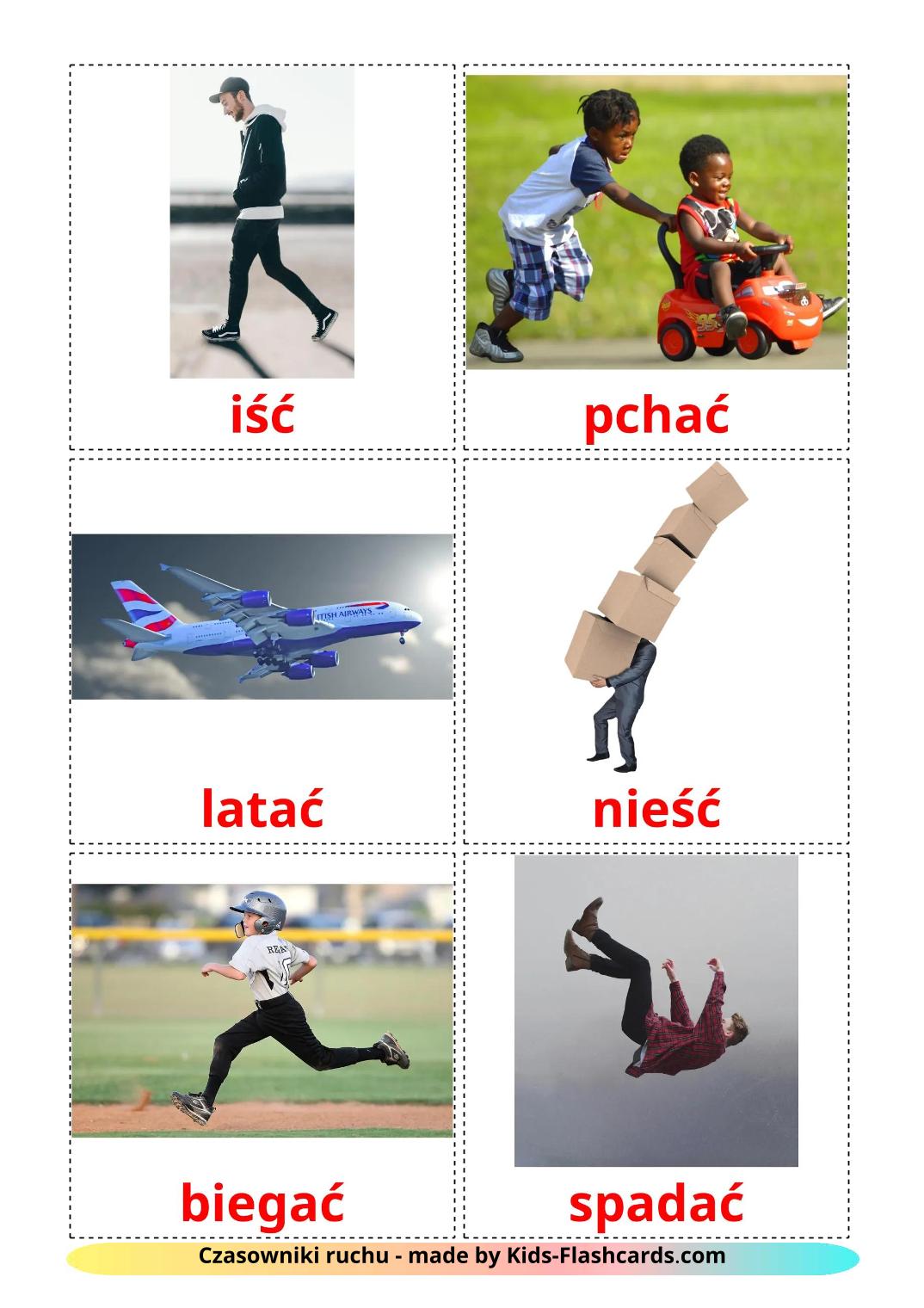 Movement verbs - 20 Free Printable polish Flashcards 