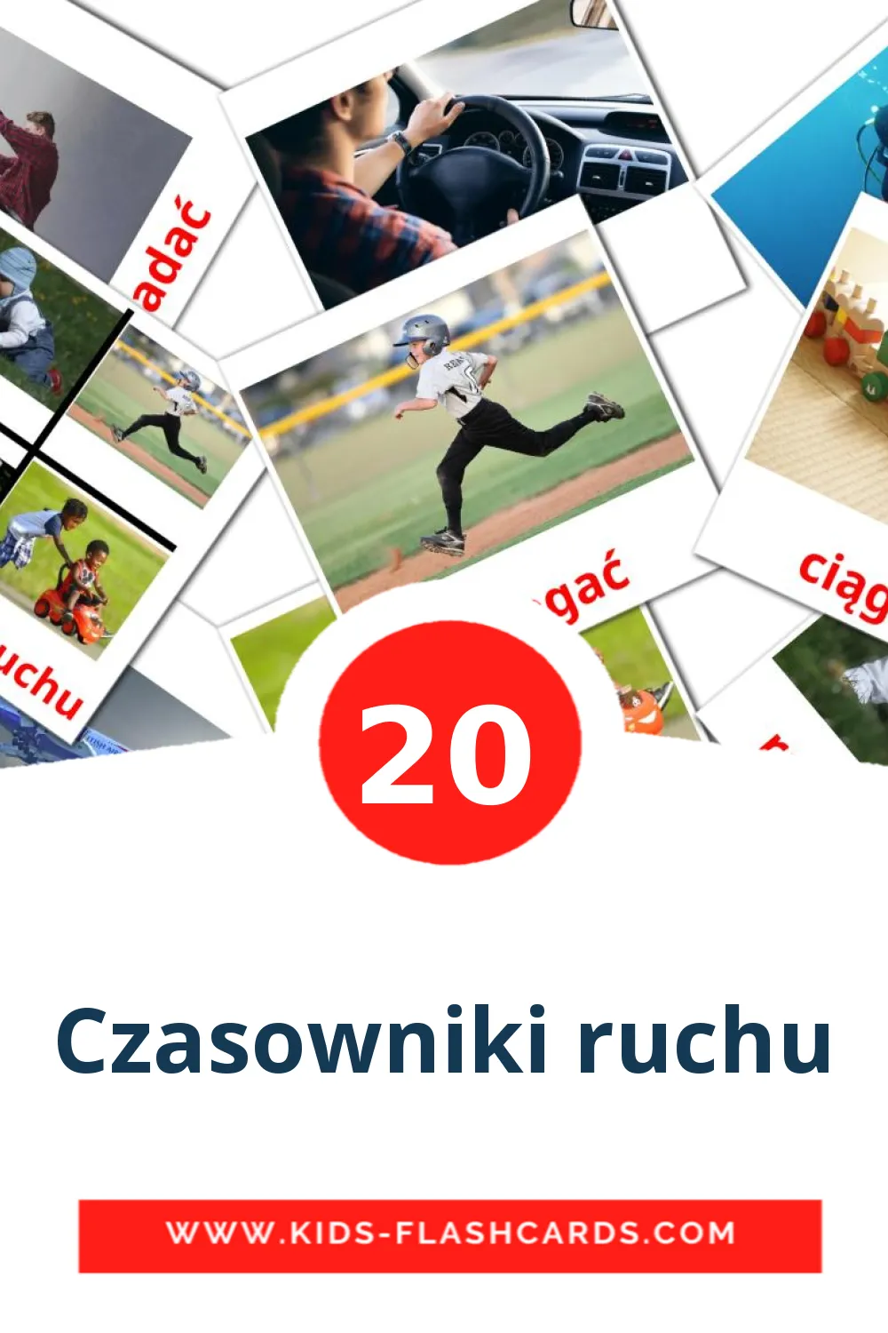 20 Czasowniki ruchu Picture Cards for Kindergarden in polish