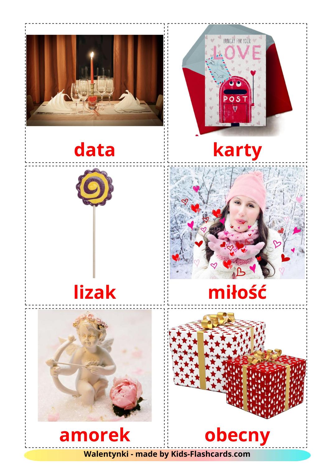 La Saint-Valentin - 18 Flashcards polonais imprimables gratuitement