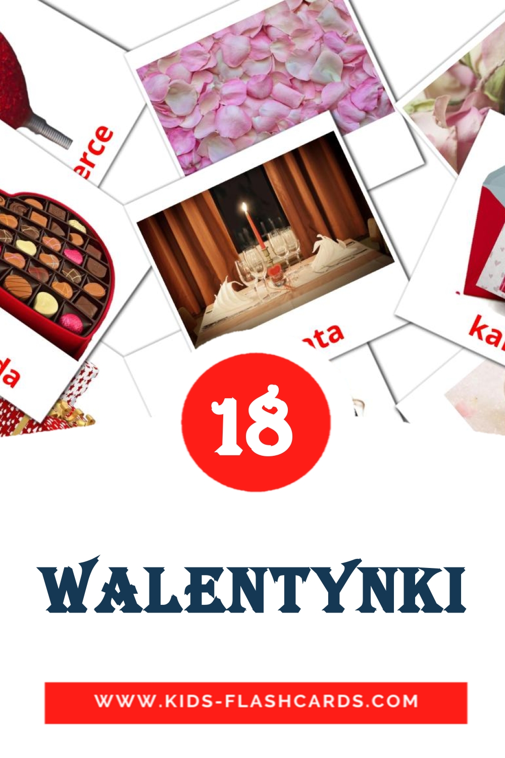 18 cartes illustrées de Walentynki pour la maternelle en polonais