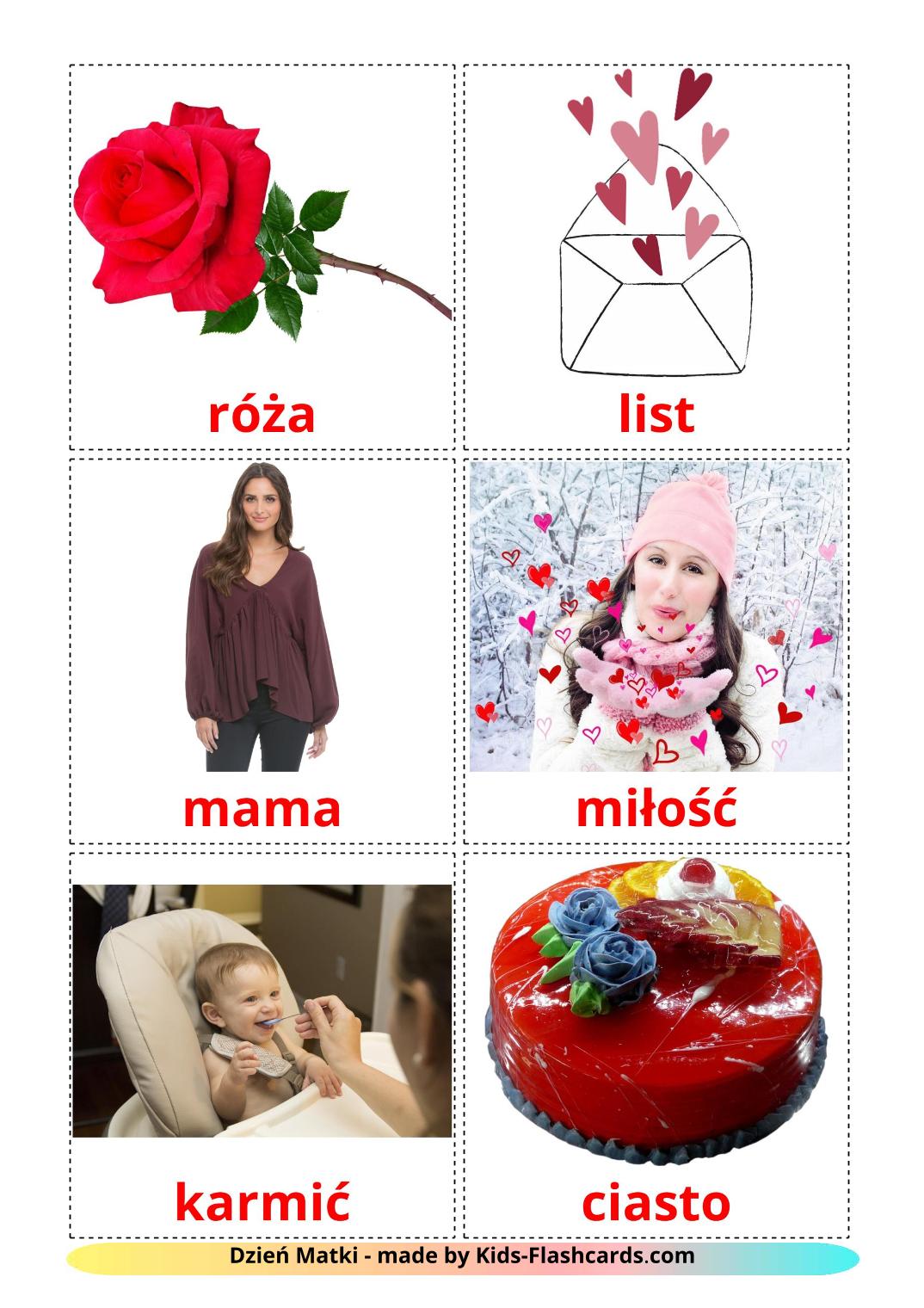 Muttertag - 25 kostenlose, druckbare Polnisch Flashcards 