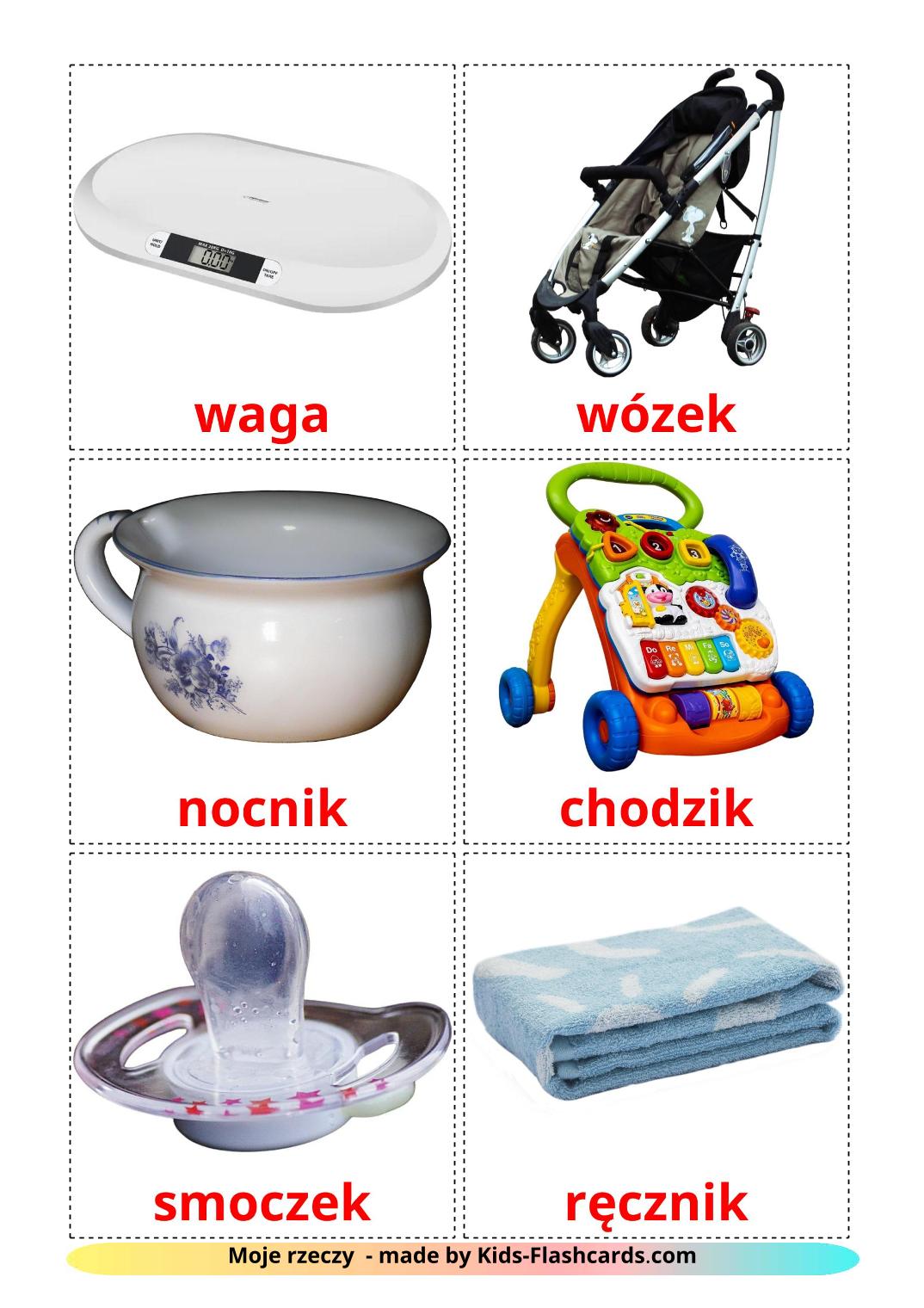 Accessoires bébé - 19 Flashcards polonais imprimables gratuitement