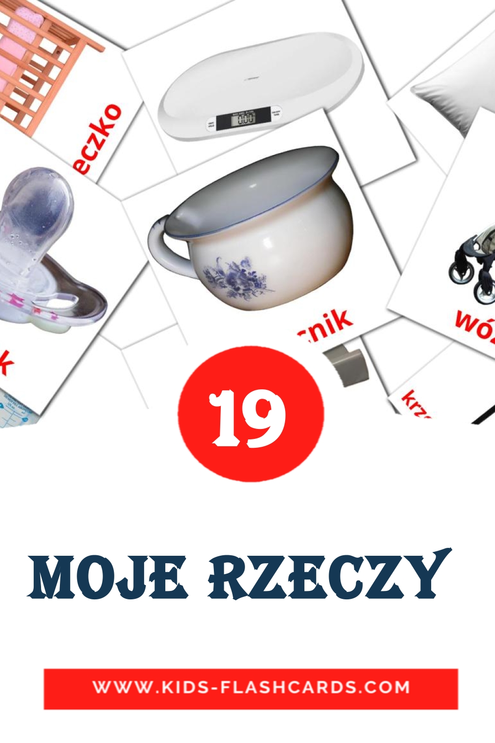 19 carte illustrate di Moje rzeczy  per la scuola materna in polacco