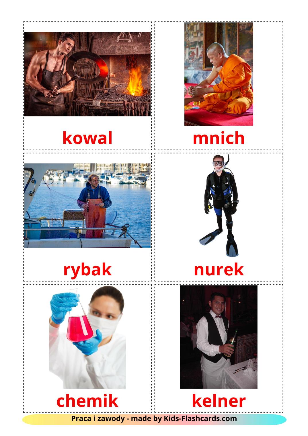Lavori e professioni - 51 flashcards polacco stampabili gratuitamente