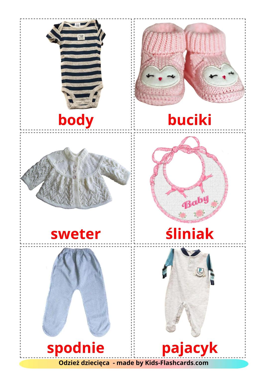 Baby clothes - 12 Free Printable polish Flashcards 