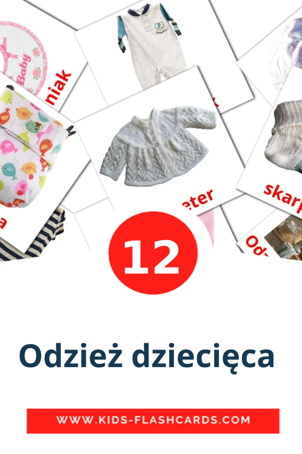 12 Odzież dziecięca  Picture Cards for Kindergarden in polish