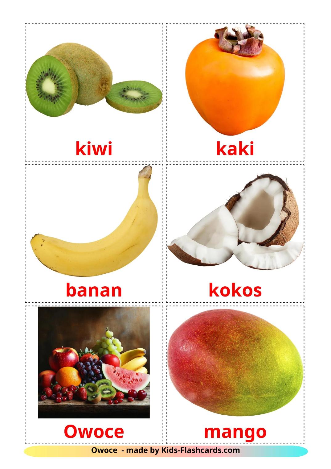 Frutas - 21 Flashcards polimentoes gratuitos para impressão