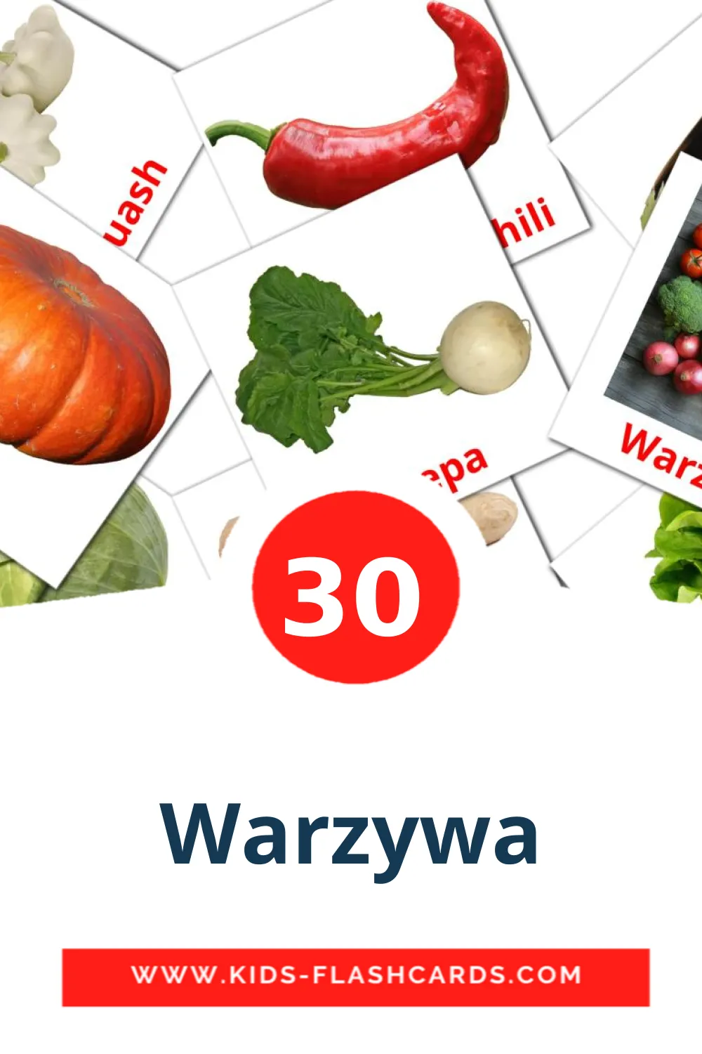 30 Warzywa Picture Cards for Kindergarden in polish