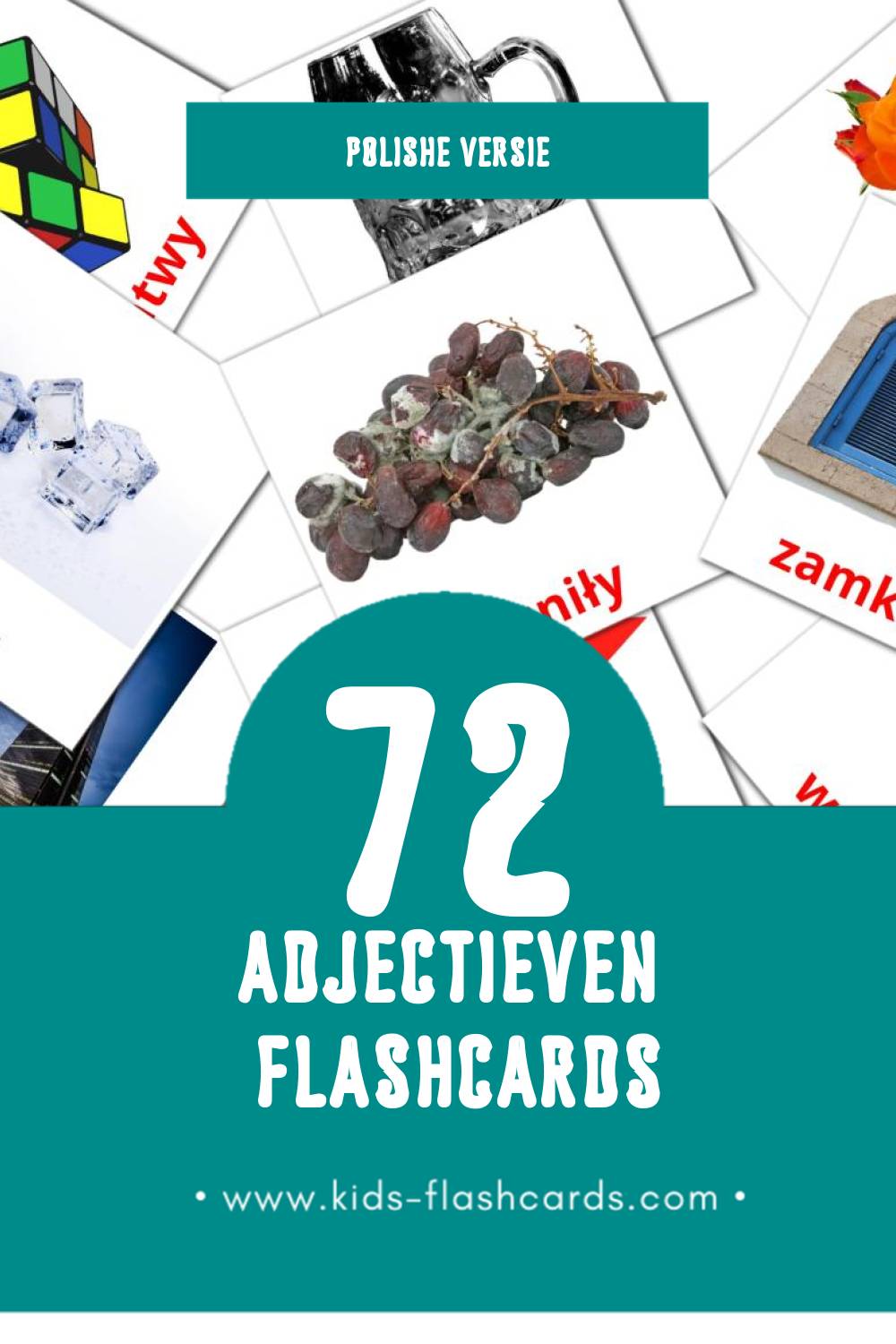 Visuele Przymiotniki Flashcards voor Kleuters (72 kaarten in het Polish)