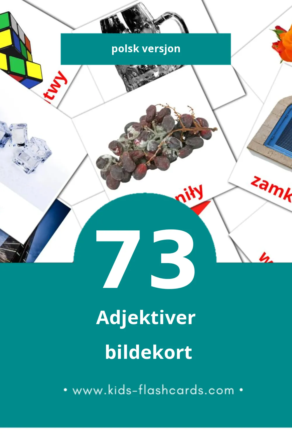 Visuelle Przymiotniki bildekort for småbarn (73 kort på Polsk)