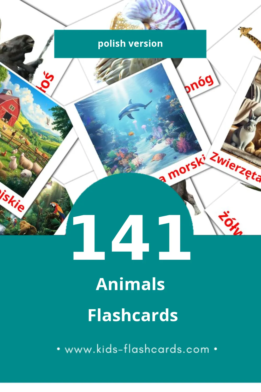 Visual zwierzęta Flashcards for Toddlers (141 cards in Polish)