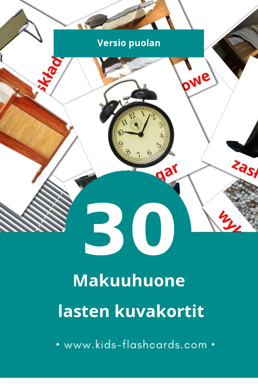 Sypialnia lasten kuvakortit pikkulapsille (30 korttia Puolanksi)