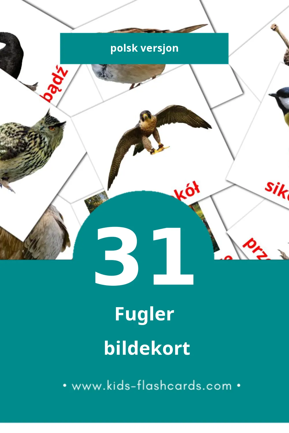 Visuelle Ptaki bildekort for småbarn (31 kort på Polsk)