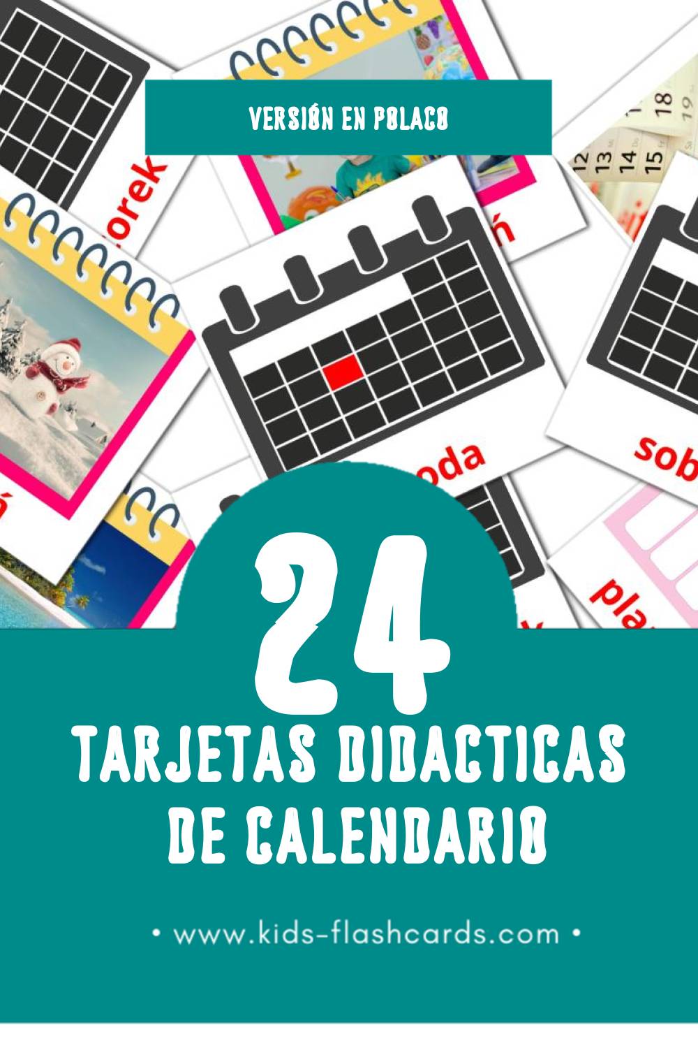 Tarjetas visuales de Kalendarz para niños pequeños (24 tarjetas en Polaco)