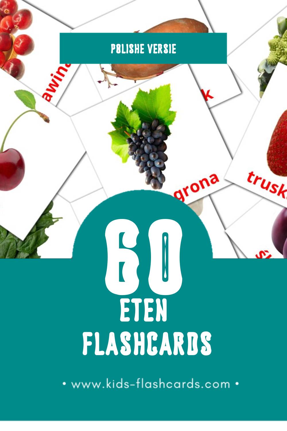 Visuele Jedzenie Flashcards voor Kleuters (60 kaarten in het Polish)
