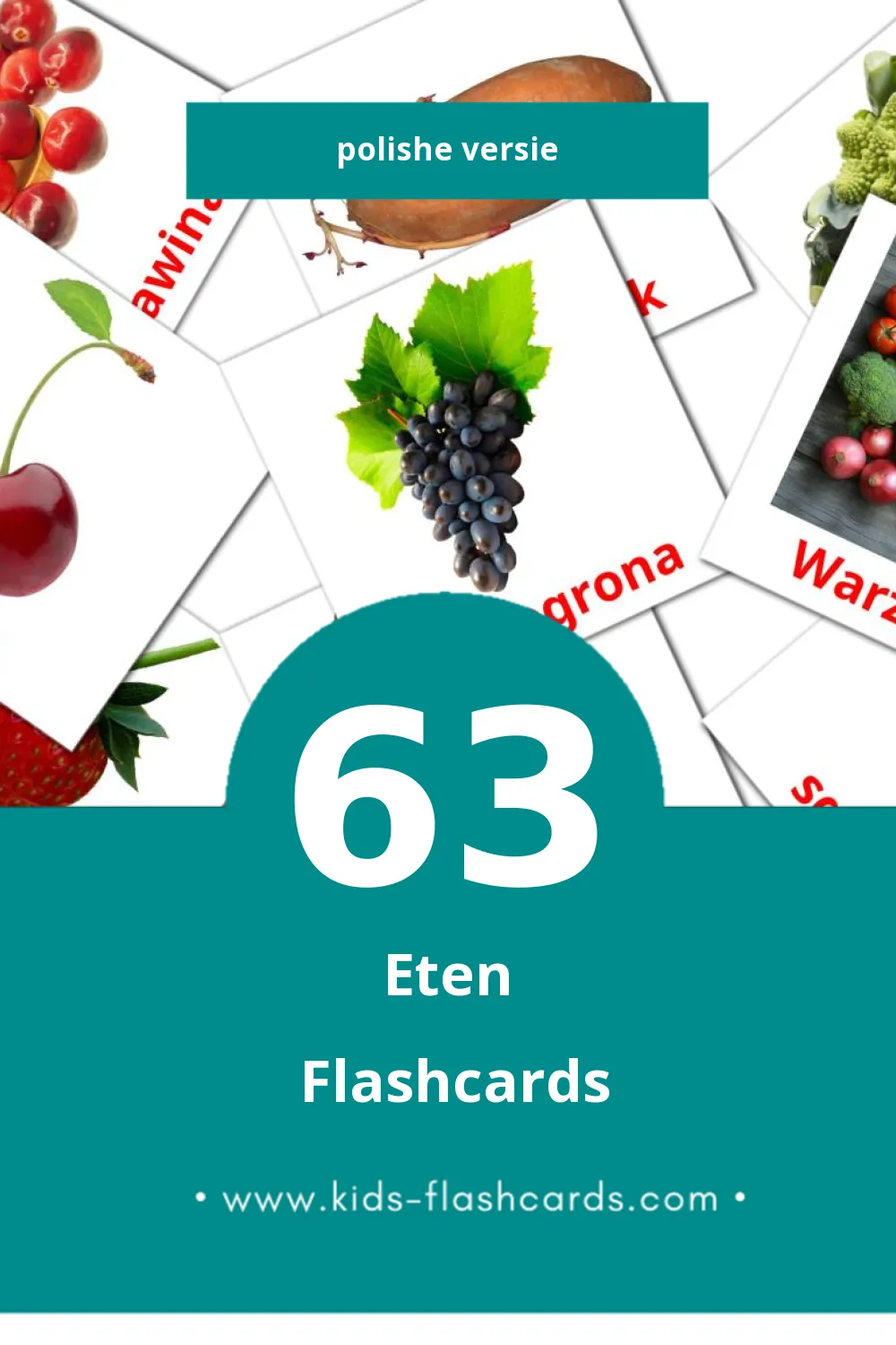 Visuele Jedzenie Flashcards voor Kleuters (63 kaarten in het Polish)