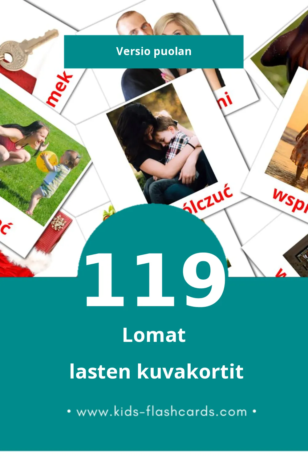 Święta lasten kuvakortit pikkulapsille (119 korttia Puolanksi)