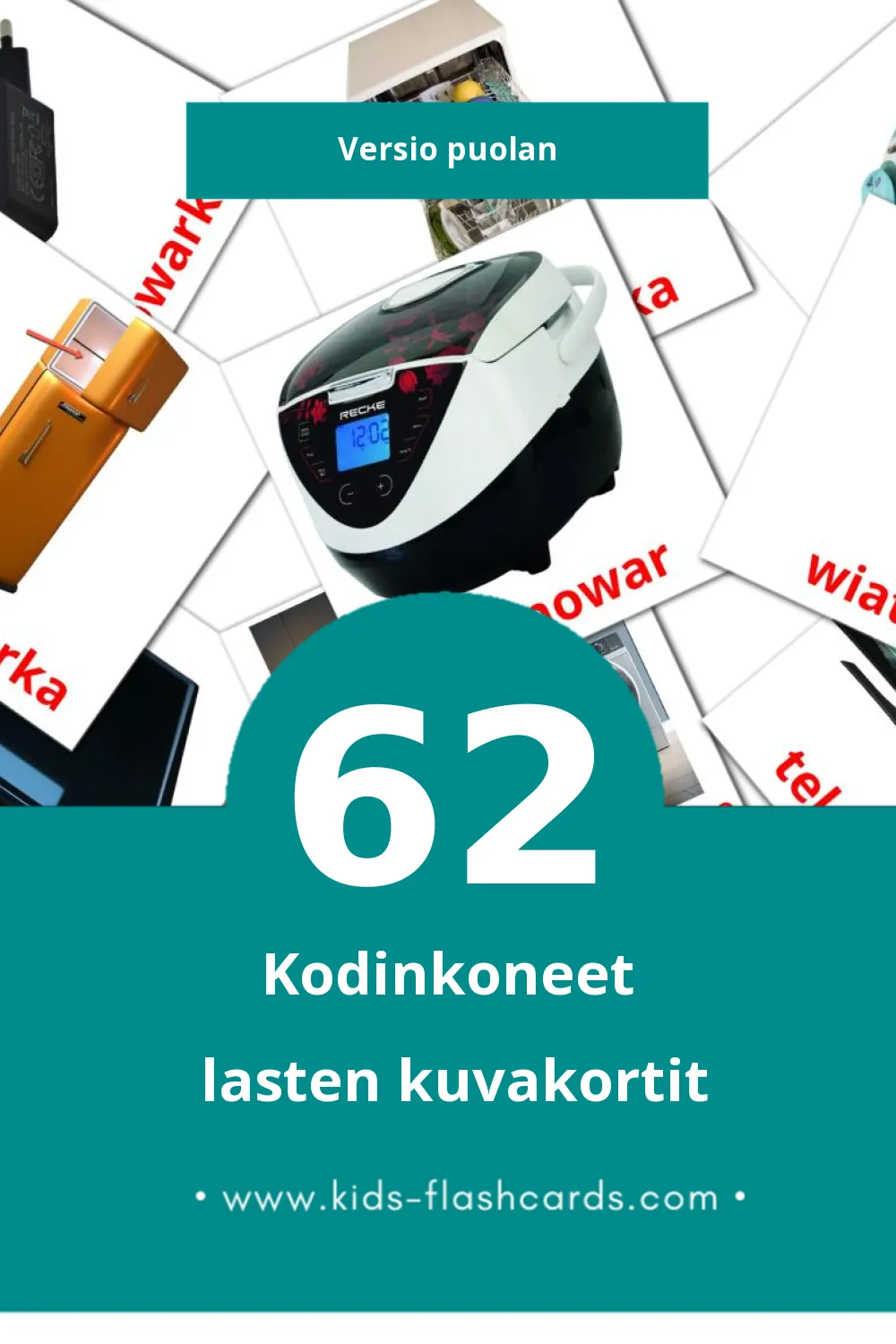 Sprzęt AGD lasten kuvakortit pikkulapsille (62 korttia Puolanksi)