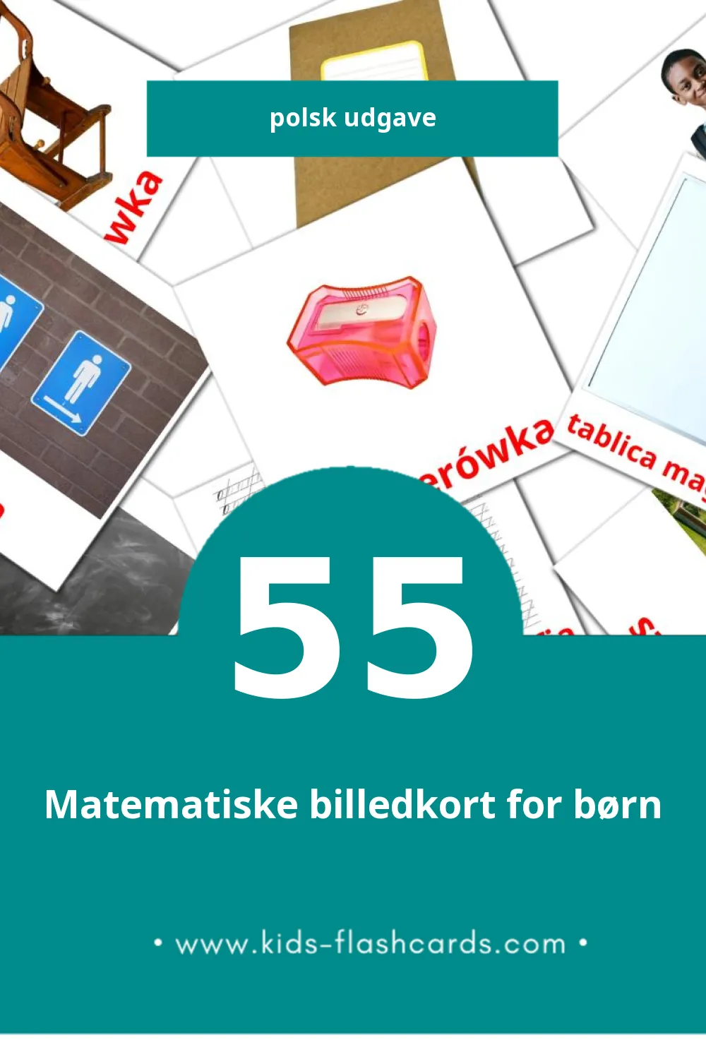 Visuelle billedkort for børn om Szkoła til småbørn (55 kort på Polsk)