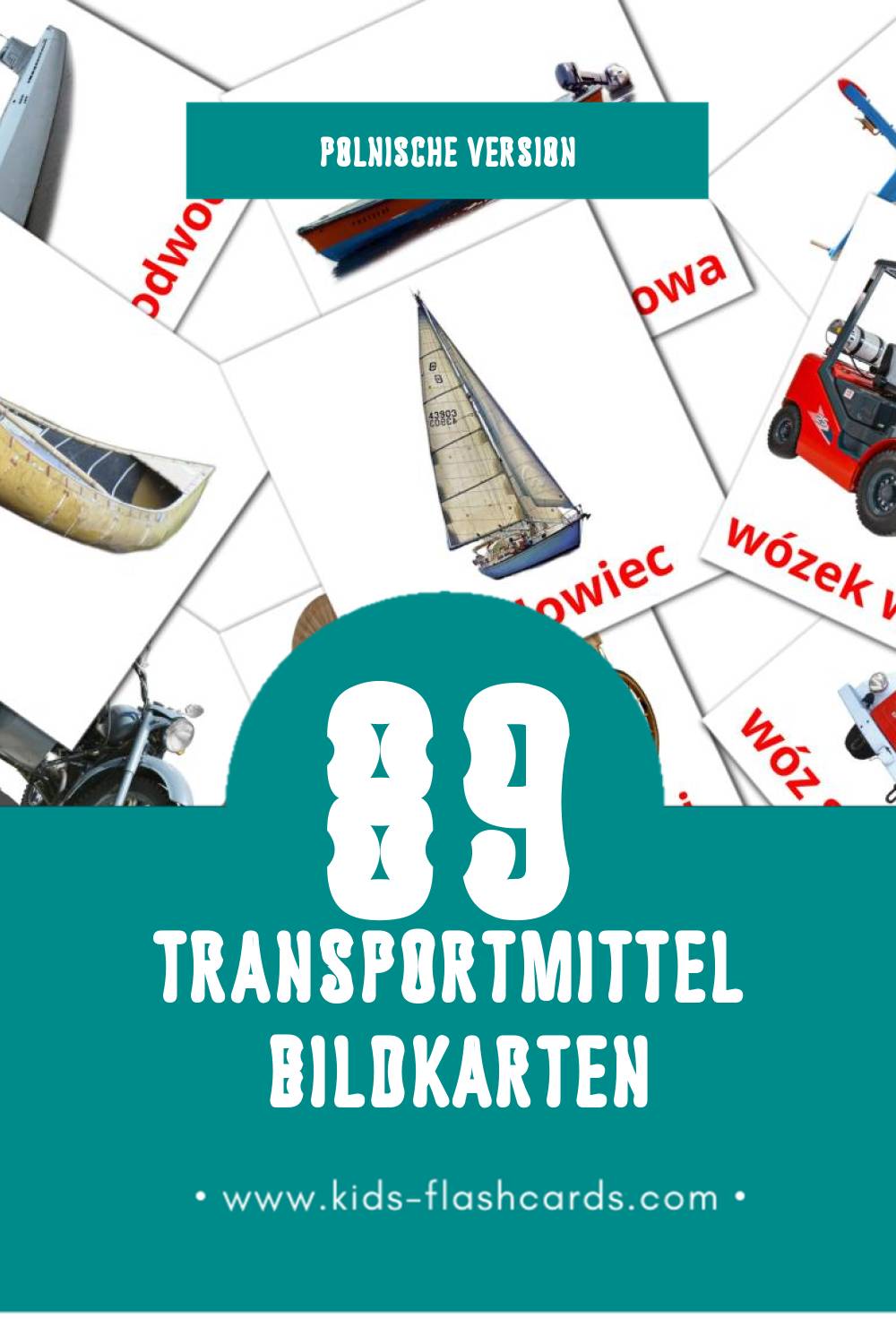 Visual Transport Flashcards für Kleinkinder (89 Karten in Polnisch)