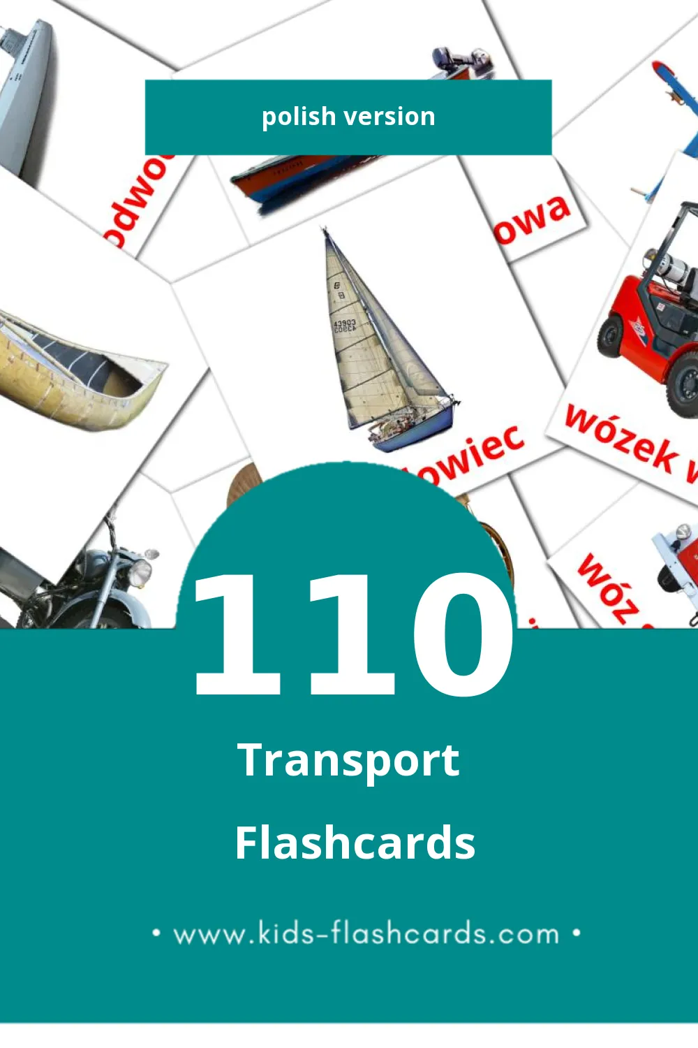 Visual Transport Flashcards for Toddlers (110 cards in Polish)