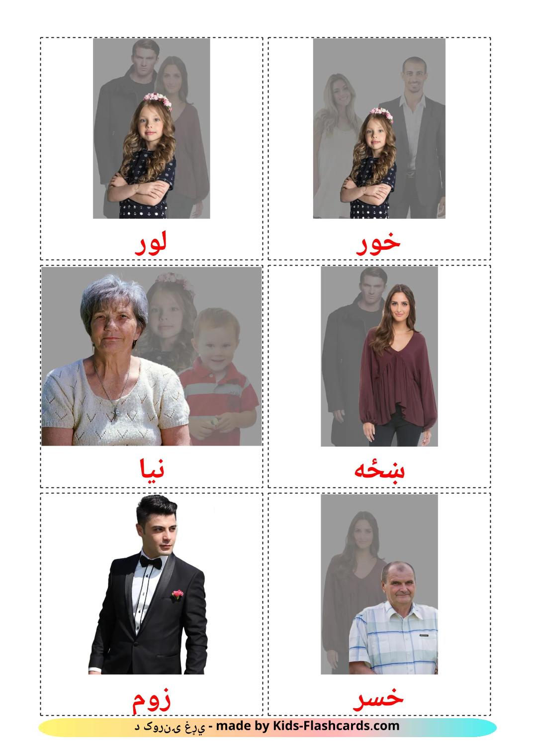 Familiemedlemmer - pashto gratis pashto billedkort for børn til udskrivning
