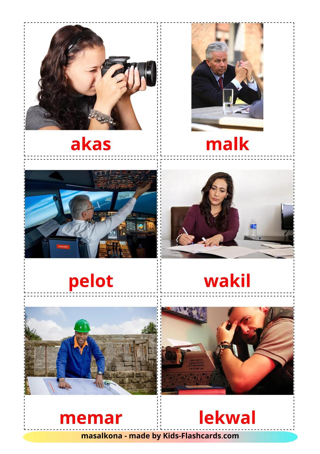 Professions - 32 Free Printable pashto Flashcards