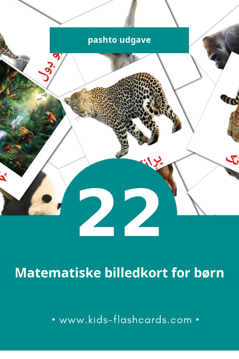 Visuelle billedkort for børn om ځناور til småbørn (22 kort på Pashto)