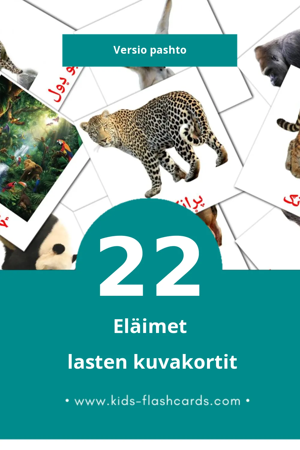 ځناور lasten kuvakortit pikkulapsille (22 korttia Pashtoksi)