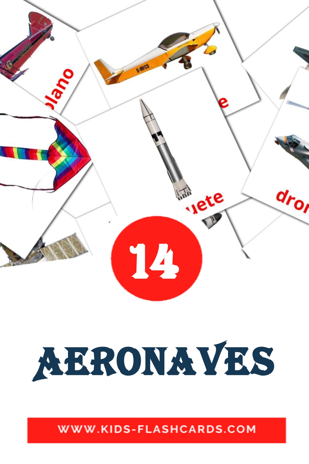 14 Cartões com Imagens de Aeronaves para Jardim de Infância em português